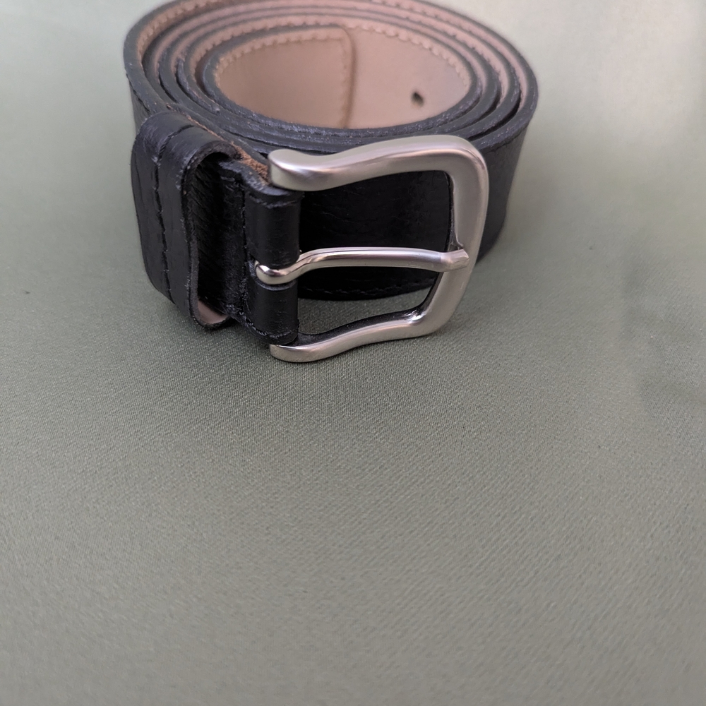 Talbots Black Leather Belt with Silver Buckle